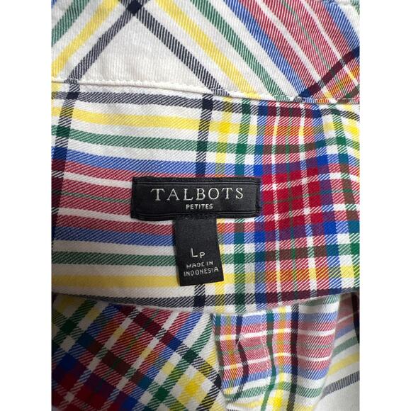Talbots White Red Blue Plaid Long Sleeve Button Up Blouse Top Large Petite - Picture 4 of 5